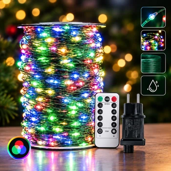 Гирлянда RGB 50 метров 500 Led нитка капля роса с пультом Sofi3D разноцветная светодиодная в катушке на зелёном проводе мультиколор для декора в комнату на окно на ёлку на стол гирлянду 2025 50m-rgb-gr