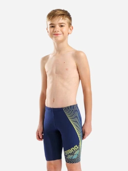 Детские плавки-шорты для мальчика Arena Design Swim Jammer 010754-703 128 см Темно-синий/Желтый (3468337753018)