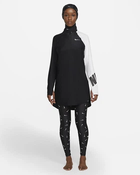 Спортивные леггинсы для фитнеса высокие женские Nike Victory - Women's Slim Swim Leggings XS Черно-белый DH9967-011