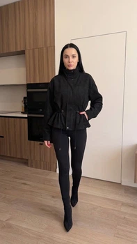 Жіноча замшева куртка демісезон 1309, чорний, one size