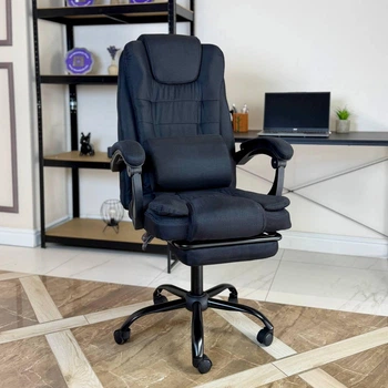 Кресло компьютерное FC-04 DEXON AXIS из ткани, с поясничной подушкой, с подставкой для ног, Черный