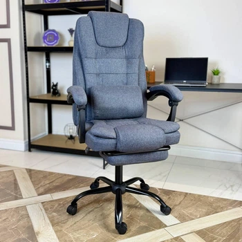 Кресло компьютерное FC-04 DEXON AXIS из ткани, с поясничной подушкой, с подставкой для ног, Темно-серый
