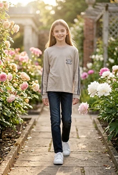 Кофта для девочки с полосками на рукавах Kiddo коричневый 164 см