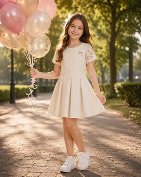 Костюм дитячий «Гіпюрова мрія» з брошкою Kiddo молочний 140 см