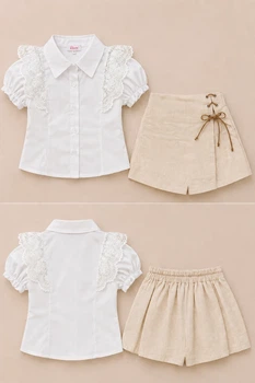 Комплект Linen Charm - блуза та спідничка-шорти Kiddo бежевий 92 см