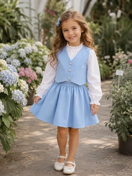 Комплект-двойка «Princess Style» жилетка и юбка-шорты Kiddo голубой 104 см