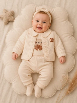 Костюмчик для маленької модниці 3в1 Kiddo молочний 74 см