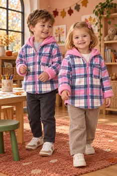 Кофта-рубашка флисовая Teddy Check на молнии Kiddo розовый 98 см