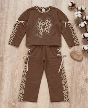 Костюм спортивный коричневый с леопардом для девочки Kiddo коричневый 110 см