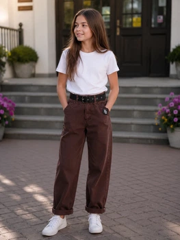 Джинси Baggy з ременем Kiddo Шоколад розмір 134 (KIDDO-CB7C596EC1CD45958594C9859384EBCE)