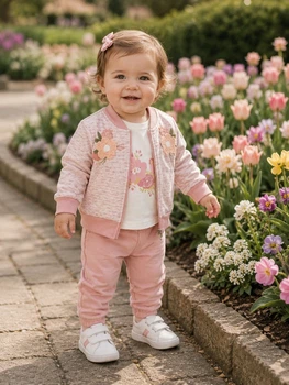 Костюм персиковый спортивный с цветами для девочки Kiddo персиковый 74 см