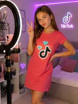Платье 'TikTok Heart' – Бирюзовые сердца Kiddo малиновый 152 см