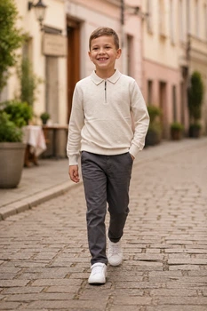 Кофта молочная поло с рельефным узором Kiddo молочный 146 см