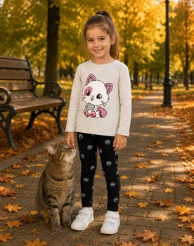 Костюм для девочки: "Котенок и лапки" Kiddo серый с черным 116 см