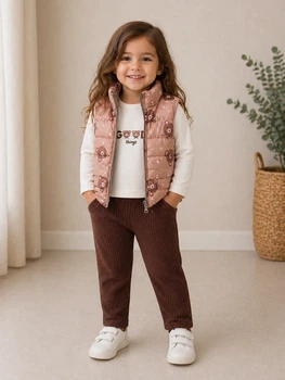 Комплект для девочки TEDDY VEST SET Kiddo бежевый с коричневым 92 см