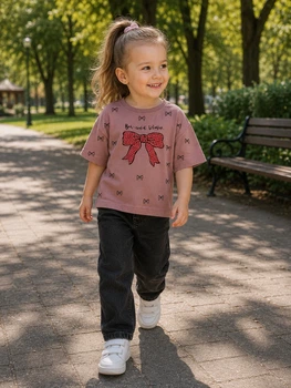 Футболка Bow Print Kiddo Пудра розмір 98 (KIDDO-9C4747510B1E42BB9365FA8462A8A5C4)