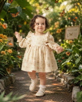 Платье льняное с цветочным принтом “Floral Linen” Kiddo молочный 80 см