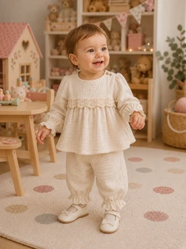 Комплект для девочки «Linen Dream» – блуза и штанишки Kiddo молочный 80 см