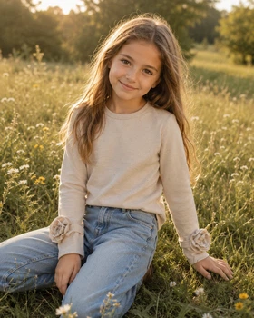 Кофта для девочки с розами и камешками на рукавах Kiddo бежевый 134 см
