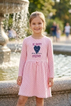 Платье розовое в мелкий горошек с надписью "BE HAPPY" Kiddo розовый 128 см
