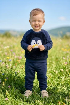 Кофта темно-синяя с пушистой аппликацией пингвина Kiddo темный синий 74 см