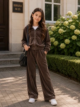Костюм велюровый для девочки «Velvet Mood» Kiddo капучино 140 см