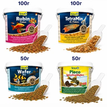 Набор фасованных кормов для аквариумных рыбок Tetra "Tropic Set" (2 вида хлопьев + 2 вида таблеток) - 300 г