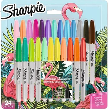 Перманентные водостойкие маркеры Sharpie с тонким наконечником, 24 цвета, для детского рисования и граффити, офисные принадлежности, набор из 24 предметов «Фламинго» для рисования и обучения.