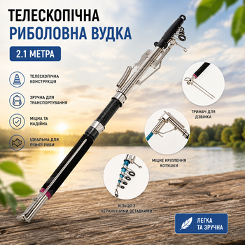 Самопідсікальна телескопічна вудка 2,1 м з автоматичним механізмом підсікання та чохлом для риболовлі