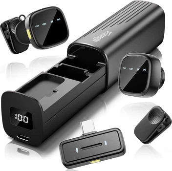 Бездротовий петличний мікрофон Facmogu K26 (USB-C) — магнітна петличка з AI шумозаглушенням, реверберацією та зарядним кейсом