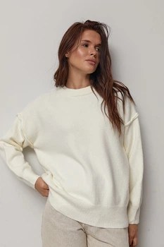 В'язаний джемпер oversize з декоративними швами колір молочний розмір ONE SIZE FL_003568
