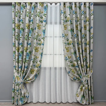 Комплект штор VR-Textil Лен Прованс 200х270 2шт и Тюль 500х270 2082ш-115т Разноцветный с белым 71-217/6
