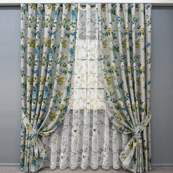 Комплект штор VR-Textil Лен Прованс 150х270 2шт и Тюль 500х270 2082ш-1908т Разноцветный 71-211/4