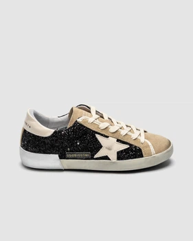 Жіночі кросівки повсякденні Golden Goose Super-Star in black glitter with cream star and suede inserts 37 (23,5 см) Бежевий