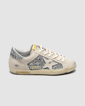 Жіночі кросівки повсякденні Golden Goose Super-Star in silver glitter with ice-gray star and inserts 37 (23,5 см) Сірий