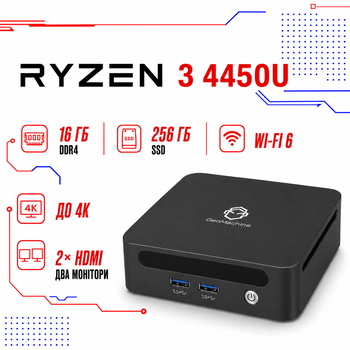 Мини-Пк GenMachine Ren 4000 / Ryzen 3 4450U / RAM 16GB / SSD 256GB / LAN / Wi-Fi / Bluetooth / Windows 11 Pro / Черный