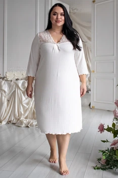 Светлая ночнушка женская трикотаж с рукавом 3/4 На1150 Айвори, 3XL