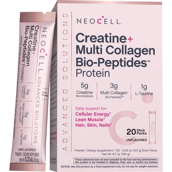 Креатин и мультиколлагеновые био-пептиды, Creatine + Multi Collagen Bio Peptides Protein, Neocell, 20 стиков по 9,5 г