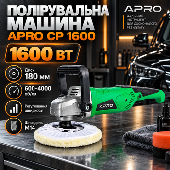 Полировальная машина APRO 1600 Вт полировальная шлифмашина 180 мм 600–4000 об мин электрическая машинка для полировки авто металла дерева камня с регулировкой оборотов диском М14