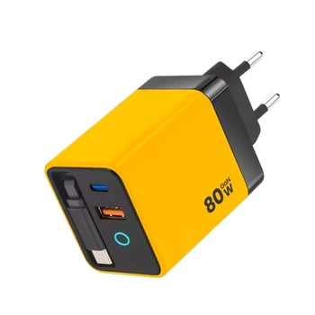 Зарядний пристрій GaN з вбудованим кабелем TypeC 35W швидке заряджання (Yellow).