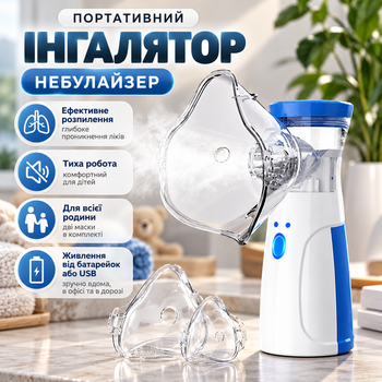 Портативний ультразвуковий небулайзер Mesh Nebulizer JSL-W302 Компактний ручний інгалятор для дітей і дорослих із 2 масками для домашнього використання
