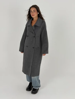 Двубортное пальто миди прямого кроя с шерстью графит 6011г/XL