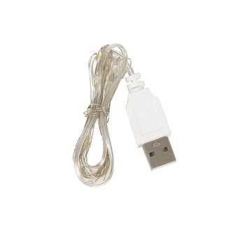 Светодиодная LED гирлянда нить на гибкой проволоке с USB питанием холодный белый свет 5 м 50 LED 29908