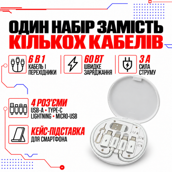 Набор переходников 6в1 для телефона с зарядным кабелем Remax Wanbo Series RC-190 Белый