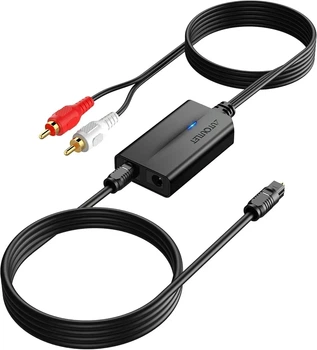 Цифро-аналоговий аудіоконвертер AUTOUTLET 192 кГц Toslink на RCA, ЦАП SPDIF, оптичний перетворювач звуку