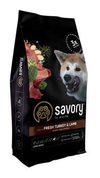 Сухий корм Savory Dog Adult Large Breed Fresh Turkey & Lamb для дорослих собак великих порід з індичкою та ягням 12 кг