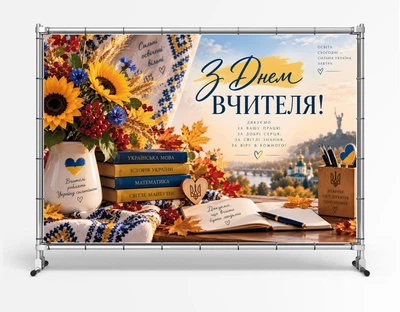 Баннер ко Дню Учителя "С днем учителя. Символика" размер 2х3м. С люверсами.
