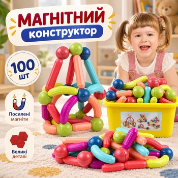 Детский магнитный 3D конструктор палочки и шарики (100 шт деталей)