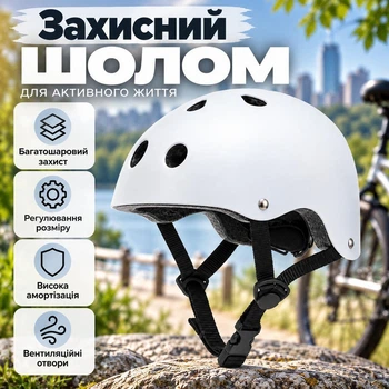 Захисний шолом XL 58–60 см, універсальний для велосипеда, самоката, скейтборда та роликів, Білий