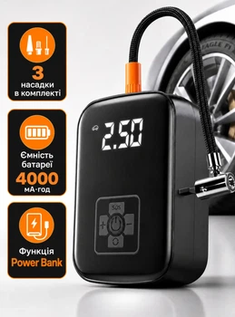 Аккумуляторный компрессор портативный автомобильный воздушный насос для машины шин мотоцикла велосипеда мяч надувных игрушек и матрасов беспроводной универсальный с фонарем цифровым лед дисплеем манометр мобильный OnePro Черный 73876